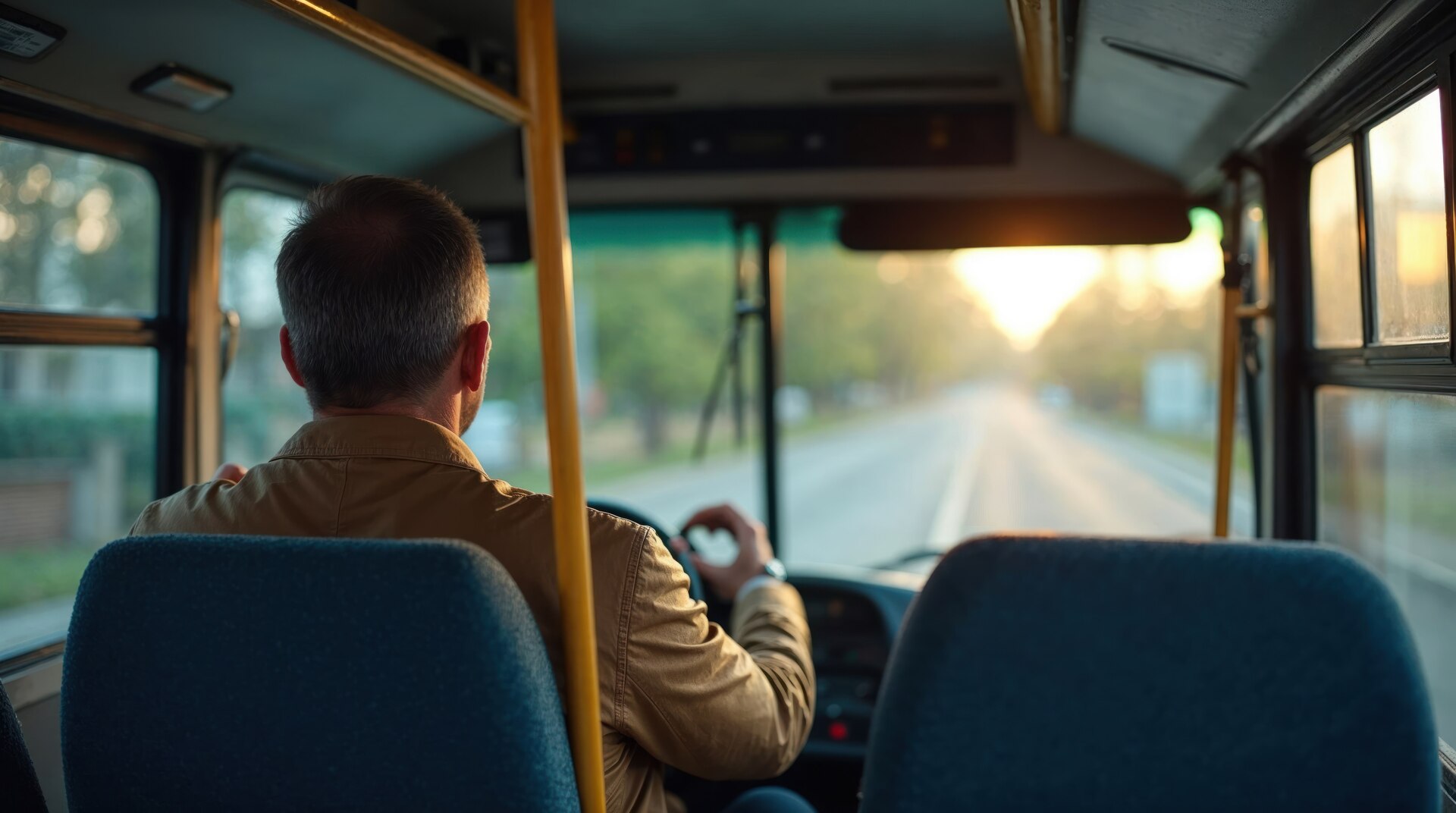 Professional bus driver performing a safety inspection before a group trip
