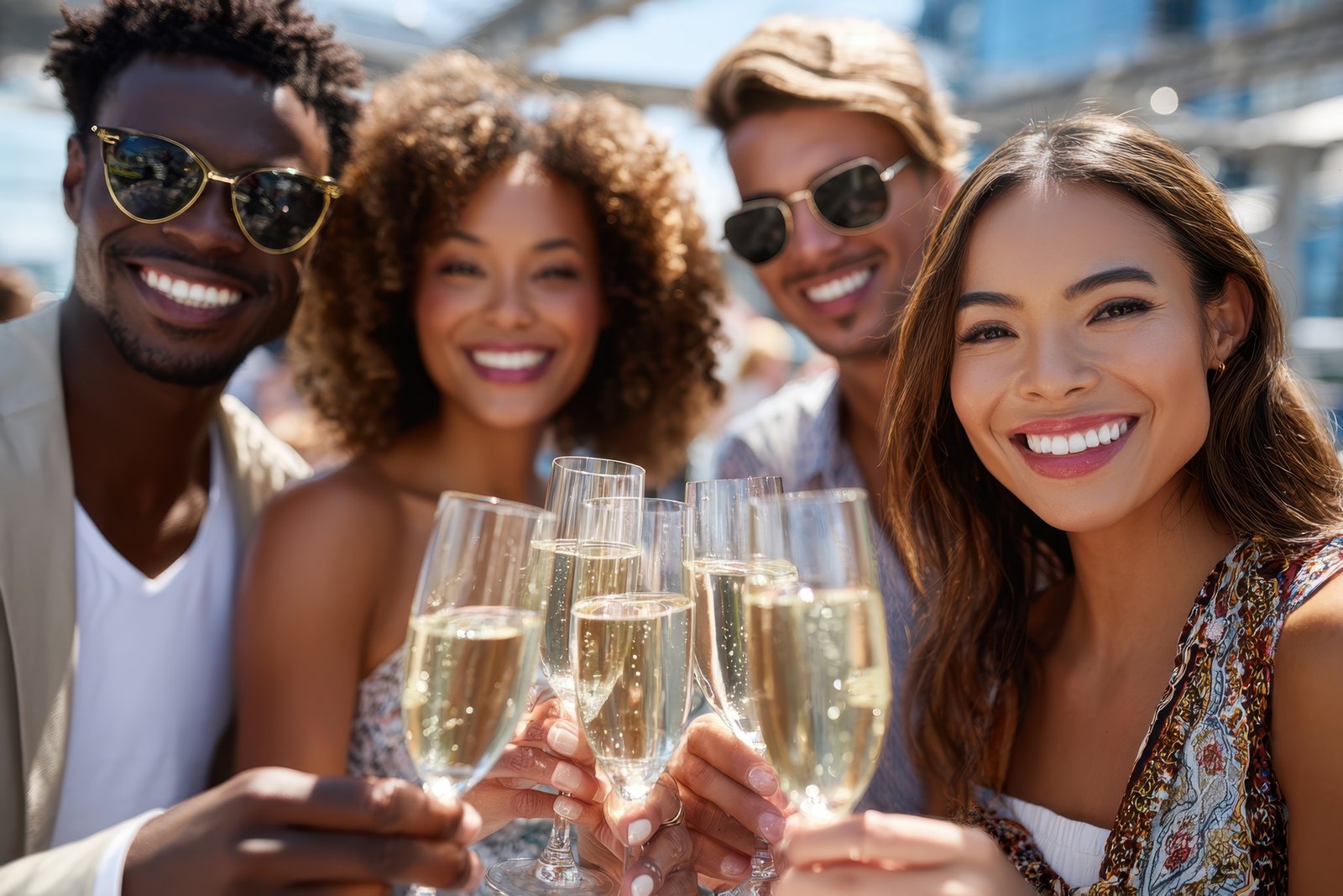 Group of women celebrating a bachelorette party inside a charter bus in Toronto
