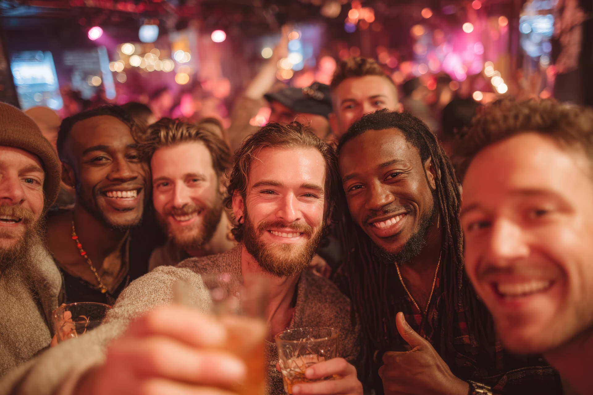 Group of friends boarding a charter bus for a bachelor party night out in Toronto