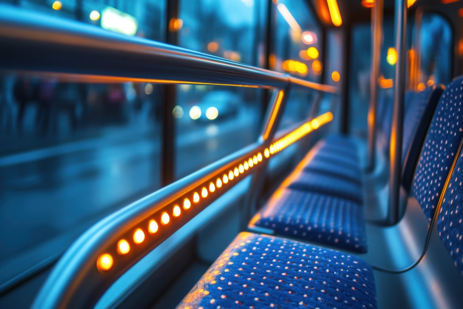 Interior of a modern charter coach showing reclining seats and onboard amenities
