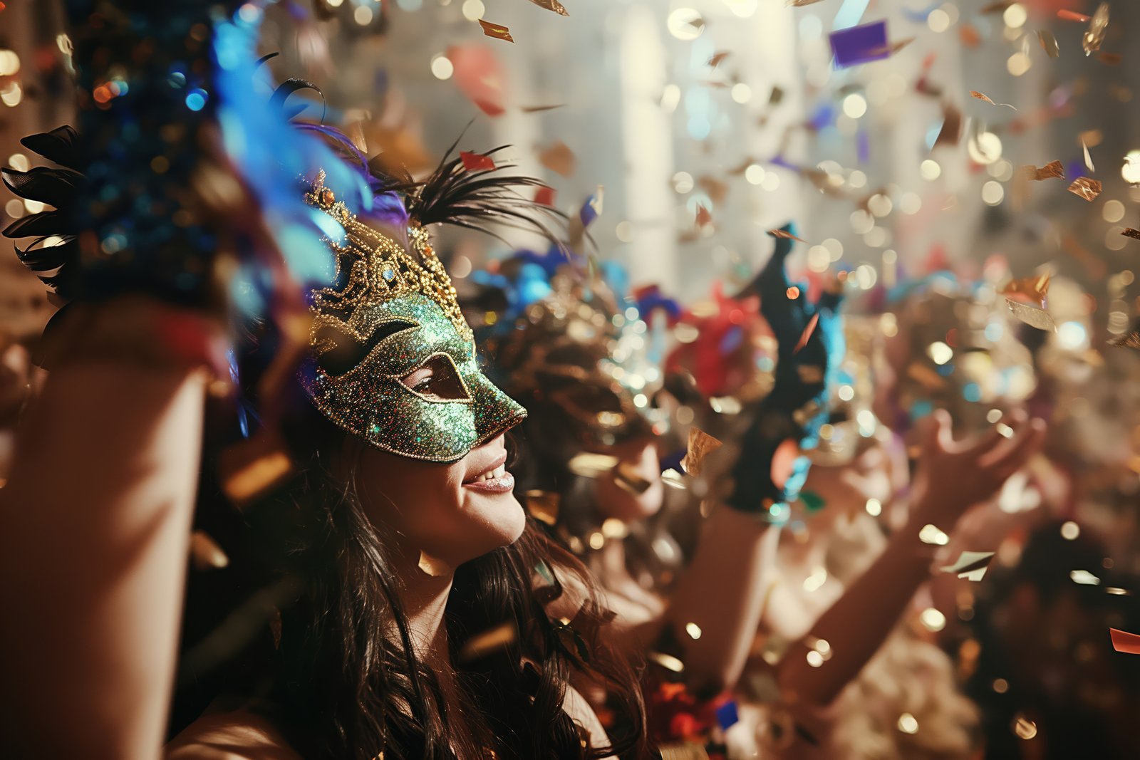 Group celebrating New Year's Eve on a charter bus in Toronto