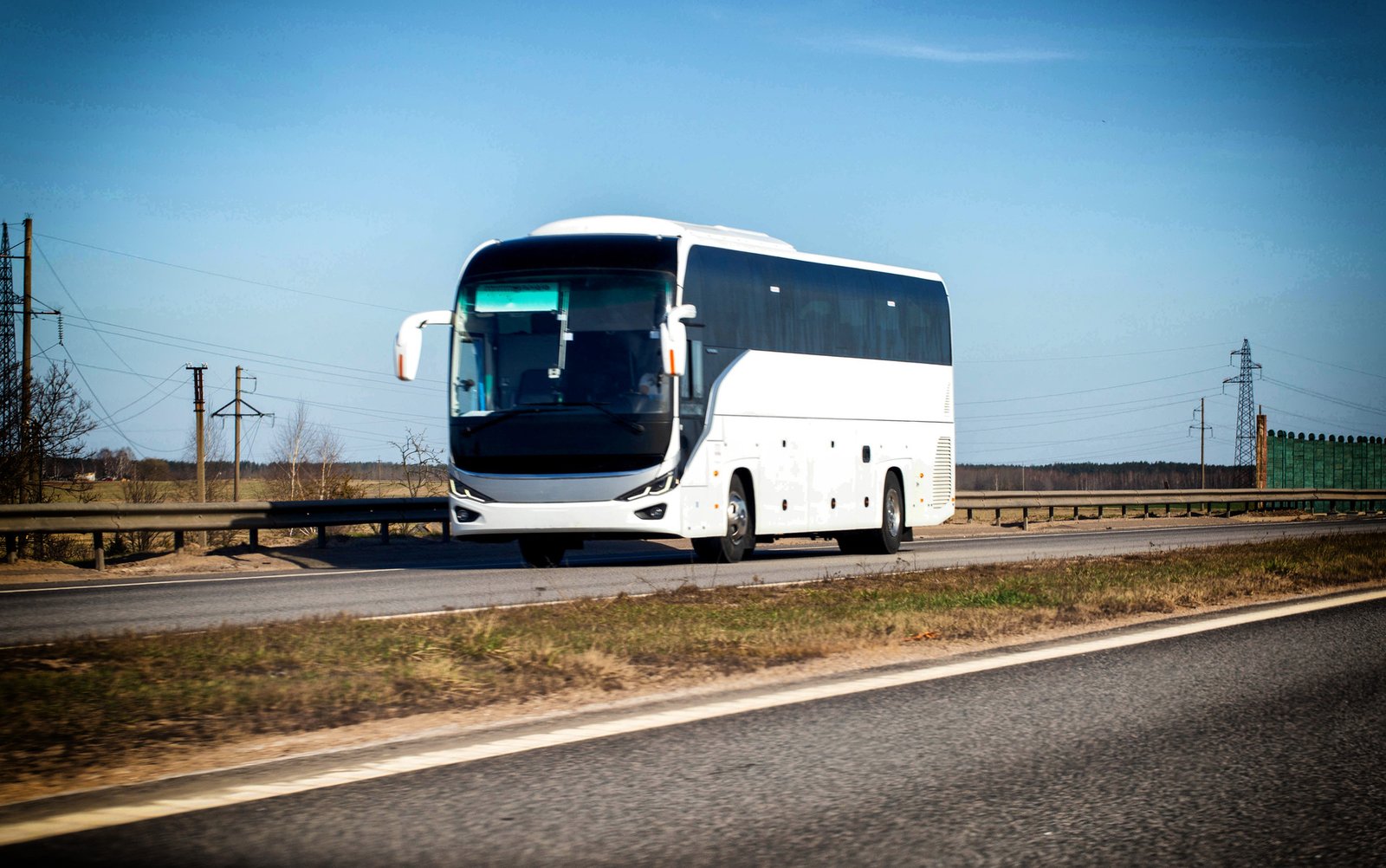Charter bus picking up a group outside a banquet venue in Brampton, Peel Region
